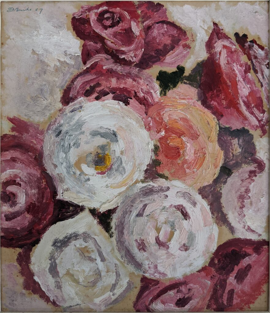 Frances Burke "Berwick Roses" oil on canvas